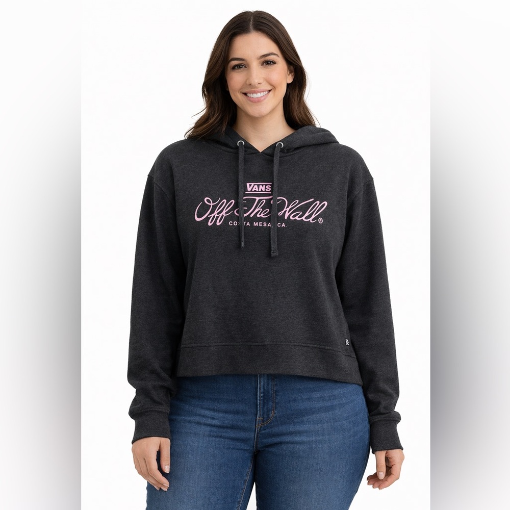 Vans Womens‎ Dark Gray Hoodie Pink Off The Wall Graphic Skate Sweatshirt